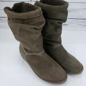 Lands End Women's Brown Suede Slouchy Boots Fleece